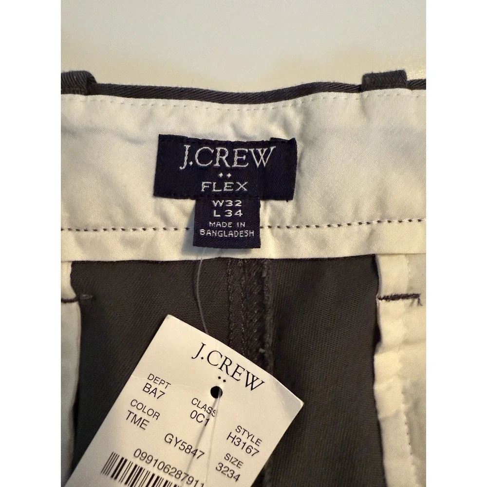 J.CREW Mens Flex Slim Chino Pants 32 X 34 Gray Solid Flat Front Cotton Blend NWT